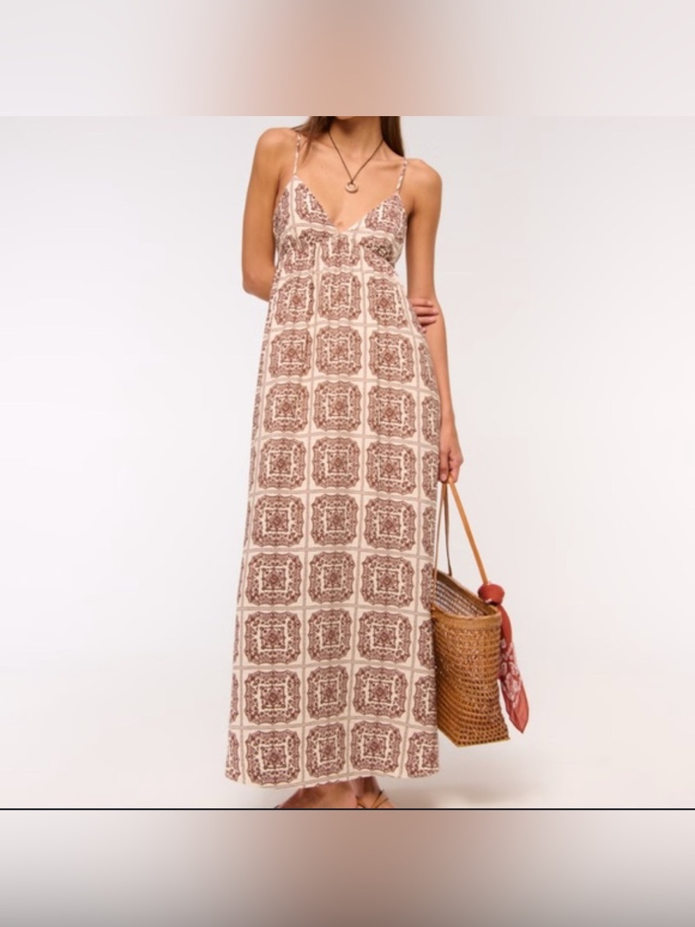 Abercrombie & Fitch Cream Maxi Dress with Brown Geometric Print